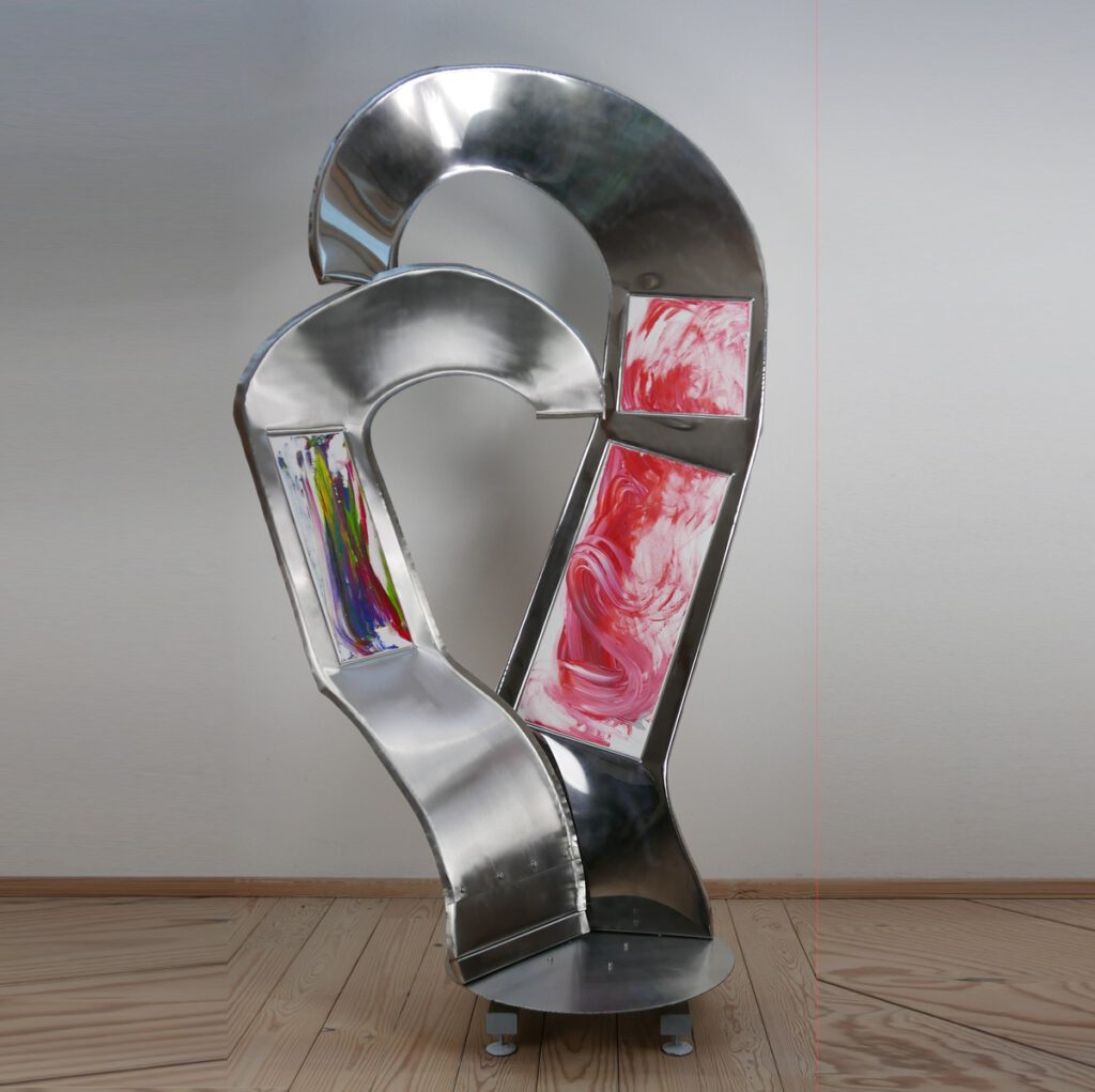 Hybrid artwork, abstract painting and kinetic sculpture "Unity"